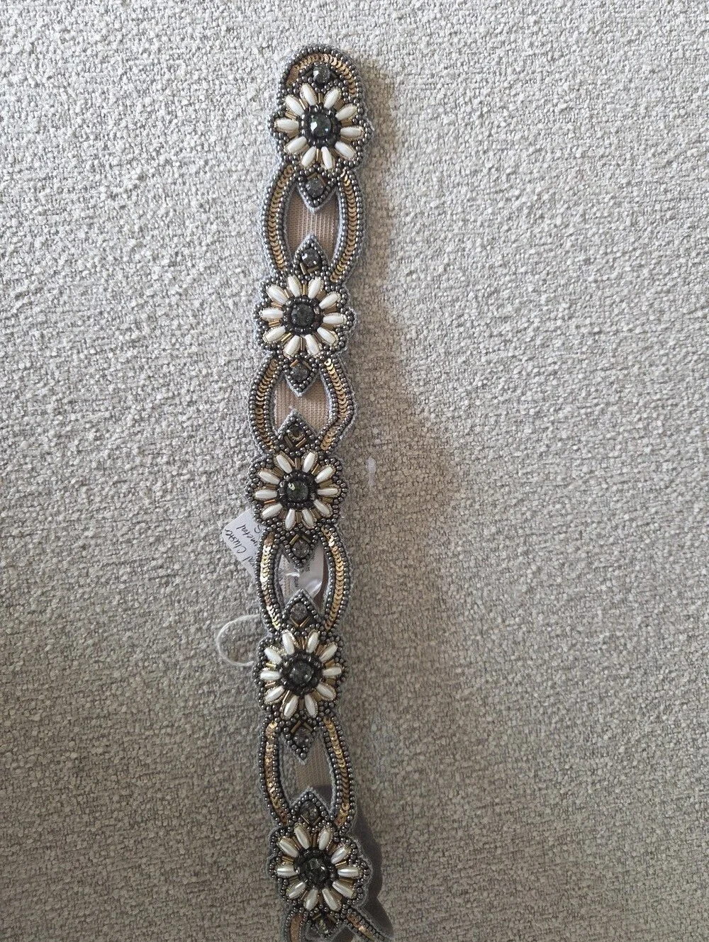 NWT Open Floral Cluster Beaded Belt Gunmetal Small